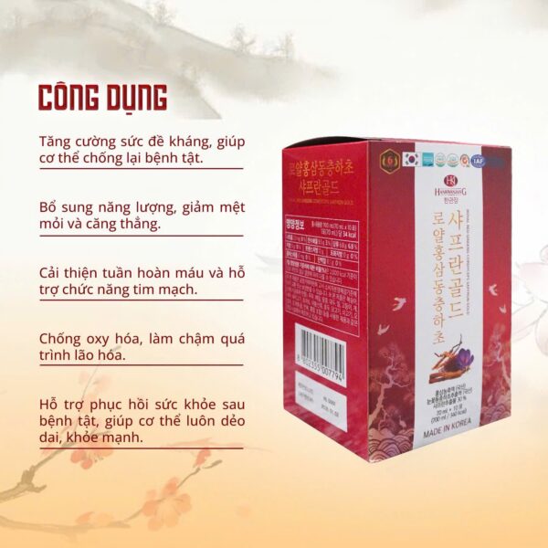 Nước hồng sâm hoàng gia đông trùng saffron gold 70ml Hộp 20 gói - Ảnh 4
