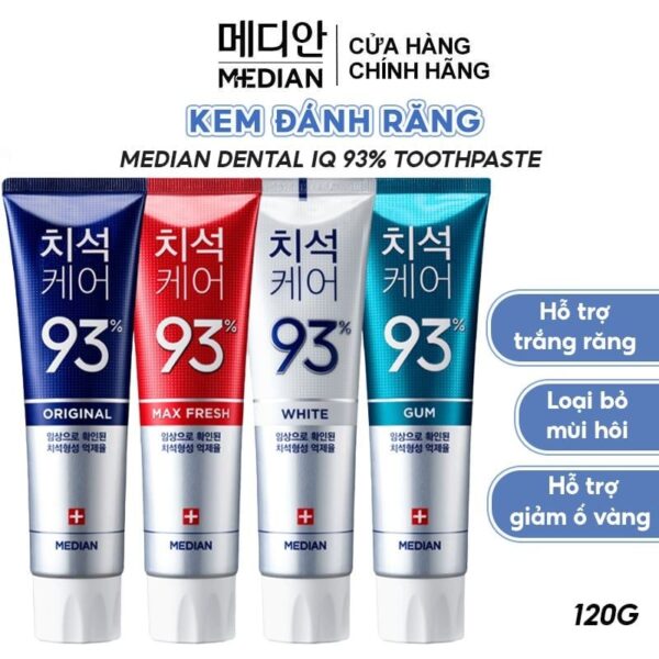 Kem đánh răng 93 Hàn Quốc Median Dental IQ 93 chính hãng với 4 màu