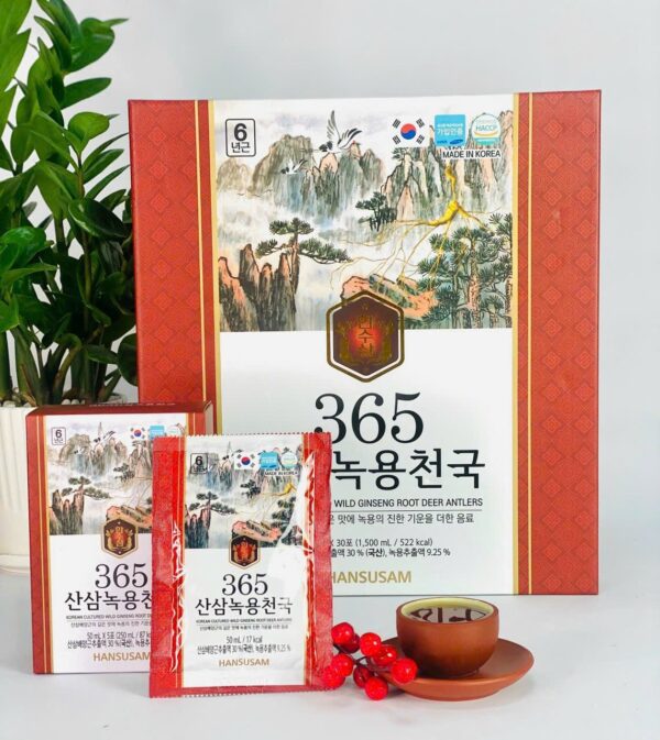 Nước chiết xuất hồng sâm núi nhung hươu Hàn Quốc 365 (365 KOREAN WILD GINSENG DEER ANTLERS) hộp 30 gói x 50ml - Ảnh 6