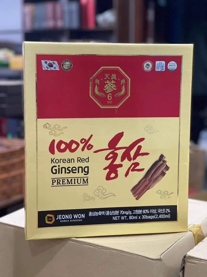 Nước Hồng Sâm 6 năm tuổi nguyên chất 100% JEONG WON Hàn Quốc hộp 30 gói * 80ml