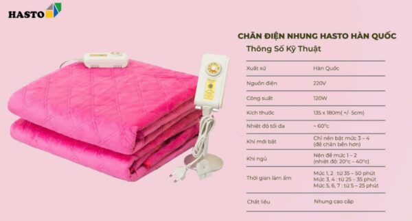 Chăn đệm điện Lotte Hàn Quốc nhung cao cấp 150×180 cm - Ảnh 6