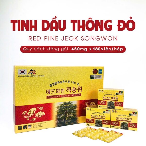 Tinh dầu thông đỏ chỉnh phủ Red Pine Jeok Song Won Hàn Quốc nguyên chất hộp 180 viên