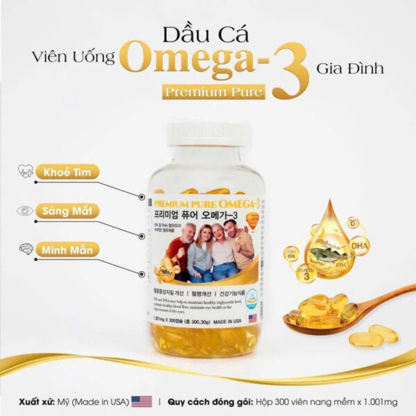 Viên Uống Dầu Cá Omega-3 Gia Đình Premium Pure 300 viên bổ sung EPA và DHA giúp khoẻ tim, sáng mắt, minh mẫn mỗi ngày
