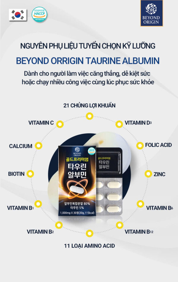 [Beyond Origin] Viên Bổ Protein & Năng Lượng Gold Premium Taurine Albumin_SNHCA1053 - Ảnh 6
